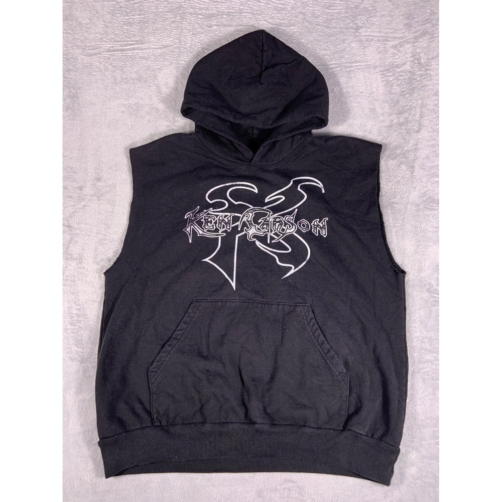Ken Carson XMAN Tour Sleeveless Hoodie Vest Gothic Graphic Pullover Men XL Black